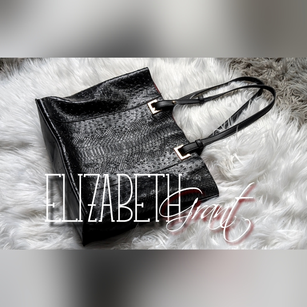 Elizabeth Grant Black Snakeprint Ostrich Leather Purse